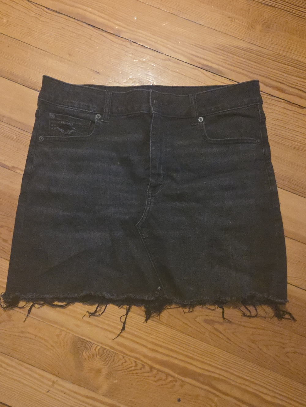 American Eagle Outfitters Black Distressed Denim Mini Skirt